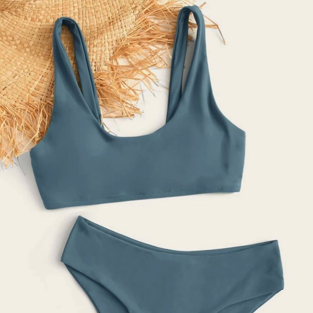 Blue Plain Scoop Neck Bikini NWT